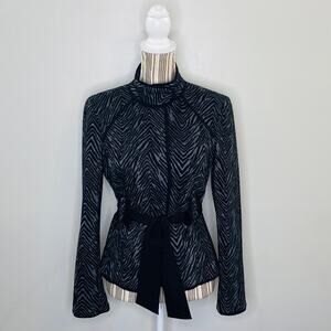 Sandro Black Animal Print Blazer Belted Women Size Small Business Casual Modern